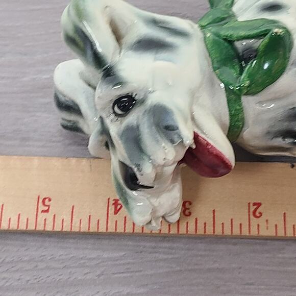 Porcelain Scottie Dog Figurine White Black Green Bow Italy Vintage - Picture 8 of 8